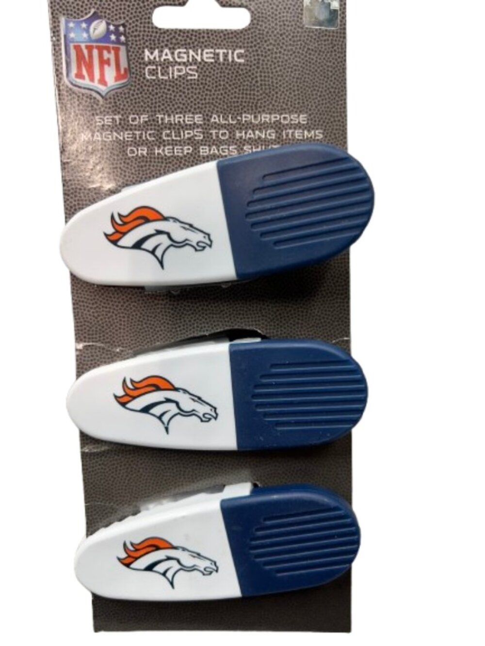 Denver Broncos Chip Clip 3-Pack Set All-Purpose Magnetic NFL Official Merch